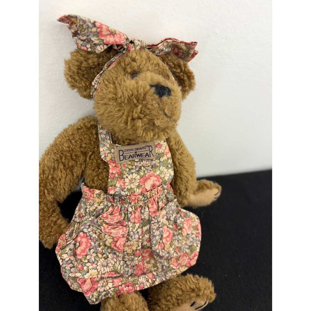 Boyds Bears Liza J Berrijam Brown Plush Floral Dress Bow 910061 Vintage 90s Tag